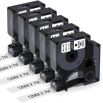 CASSETTA NASTRO D45013 12mmX7m NERO SU BIANCO S0720530 COMPATIBILE PER DYMO-500TS Eletronic labelling ETICHETTE 45013