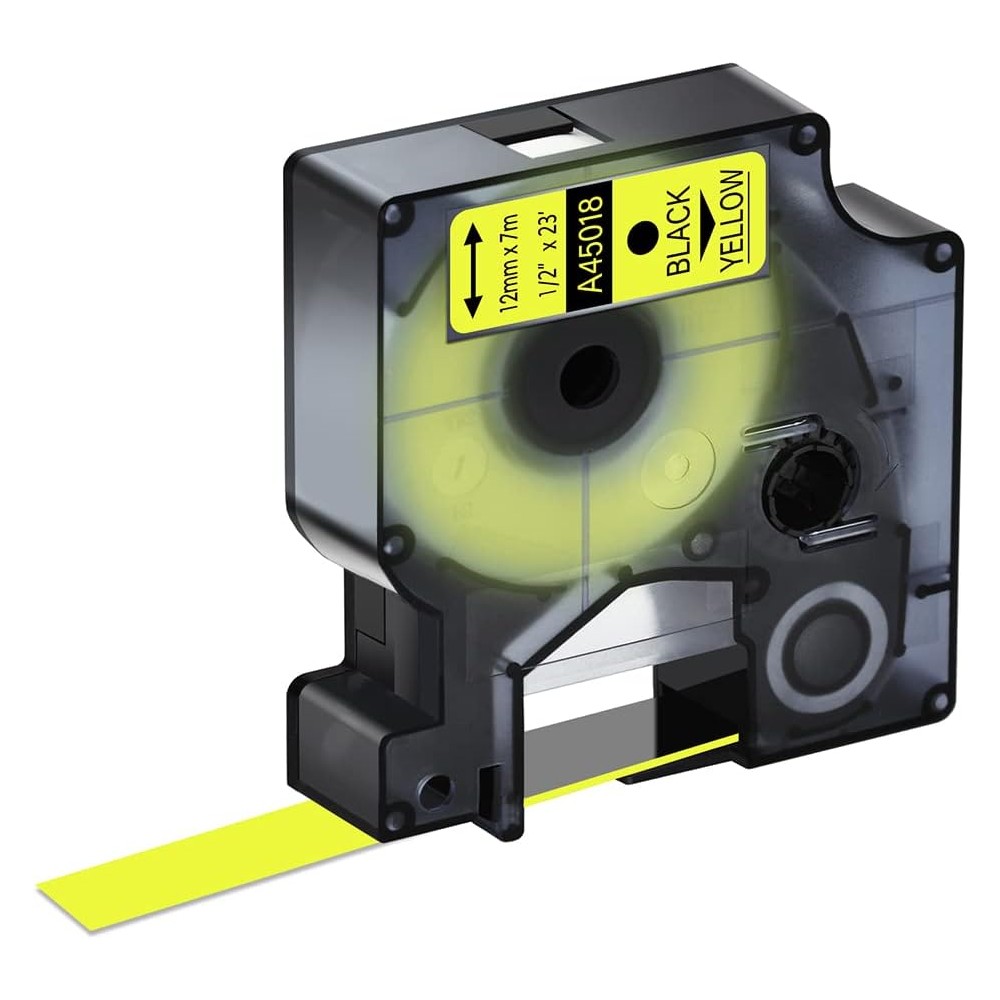 CASSETTA NASTRO D45018 12mmX7m NERO SU GIALLO S0720580 COMPATIBILE PER DYMO-500TS Eletronic labelling ETICHETTE 45018