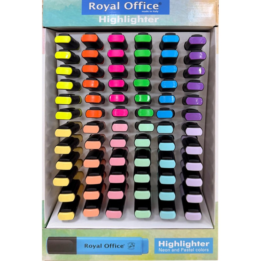 EVIDENZIATORI ROYAL OFFICE 12 COLORI ASSORTITI FLUO PASTEL EXPO 72 +180 PZ 252 TOTALI