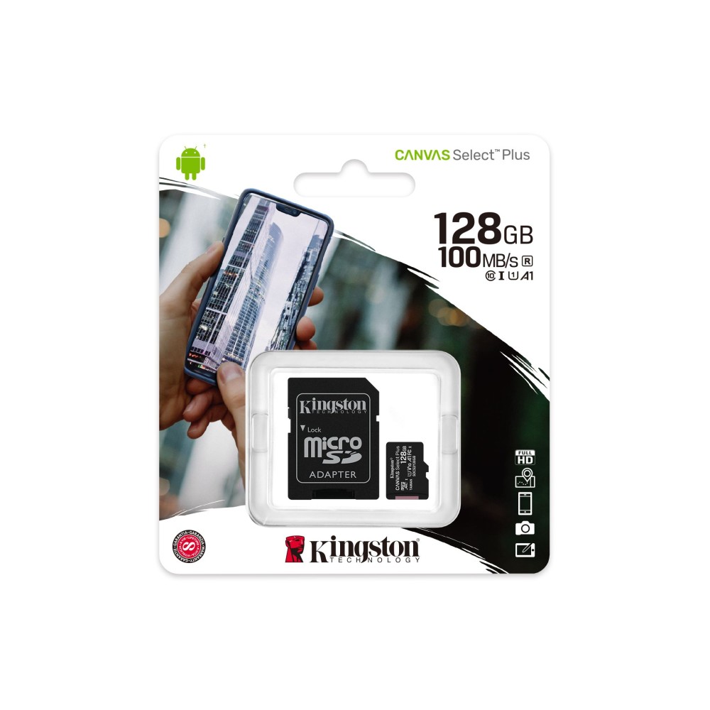 Kingston Canvas Select Plus SDCS3/128GB Scheda microSD Classe 10 con Adattatore SD Incluso, 128 GB tassa siae inclusa