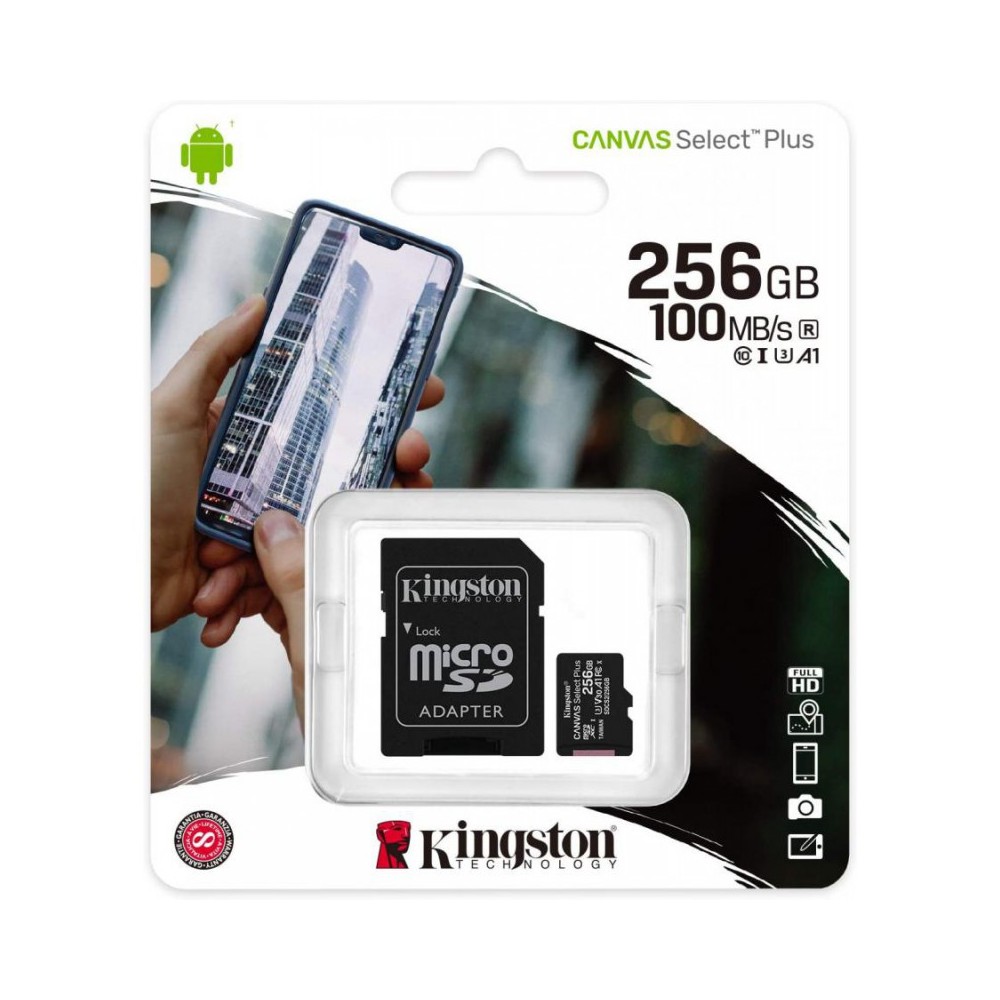 Kingston Canvas Select Plus SDCS3/256GB Scheda microSD Classe 10 con Adattatore SD Incluso, 256 GB