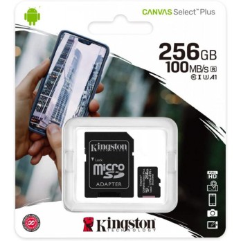 Kingston Canvas Select Plus SDCS3/256GB Scheda microSD Classe 10 con Adattatore SD Incluso, 256 GB