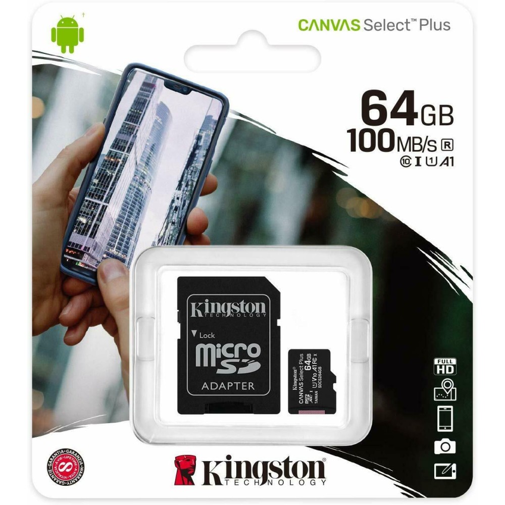 Kingston Canvas Select Plus SDCS3/64GB Scheda microSD Classe 10 con Adattatore SD Incluso, 64 GB