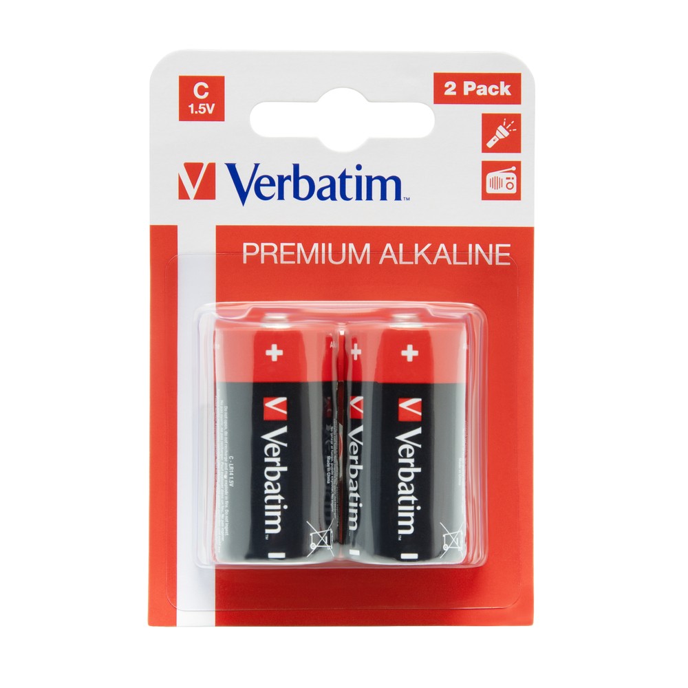 VERBATIM ALKALINE BATTERY C 2 PACK (HANGCARD) 49922