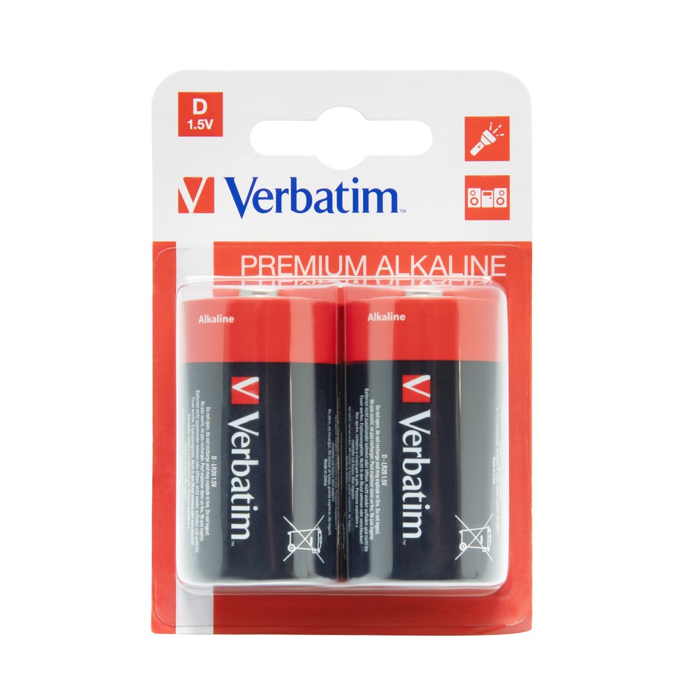 VERBATIM ALKALINE BATTERY D 2 PACK (HANGCARD) 49923