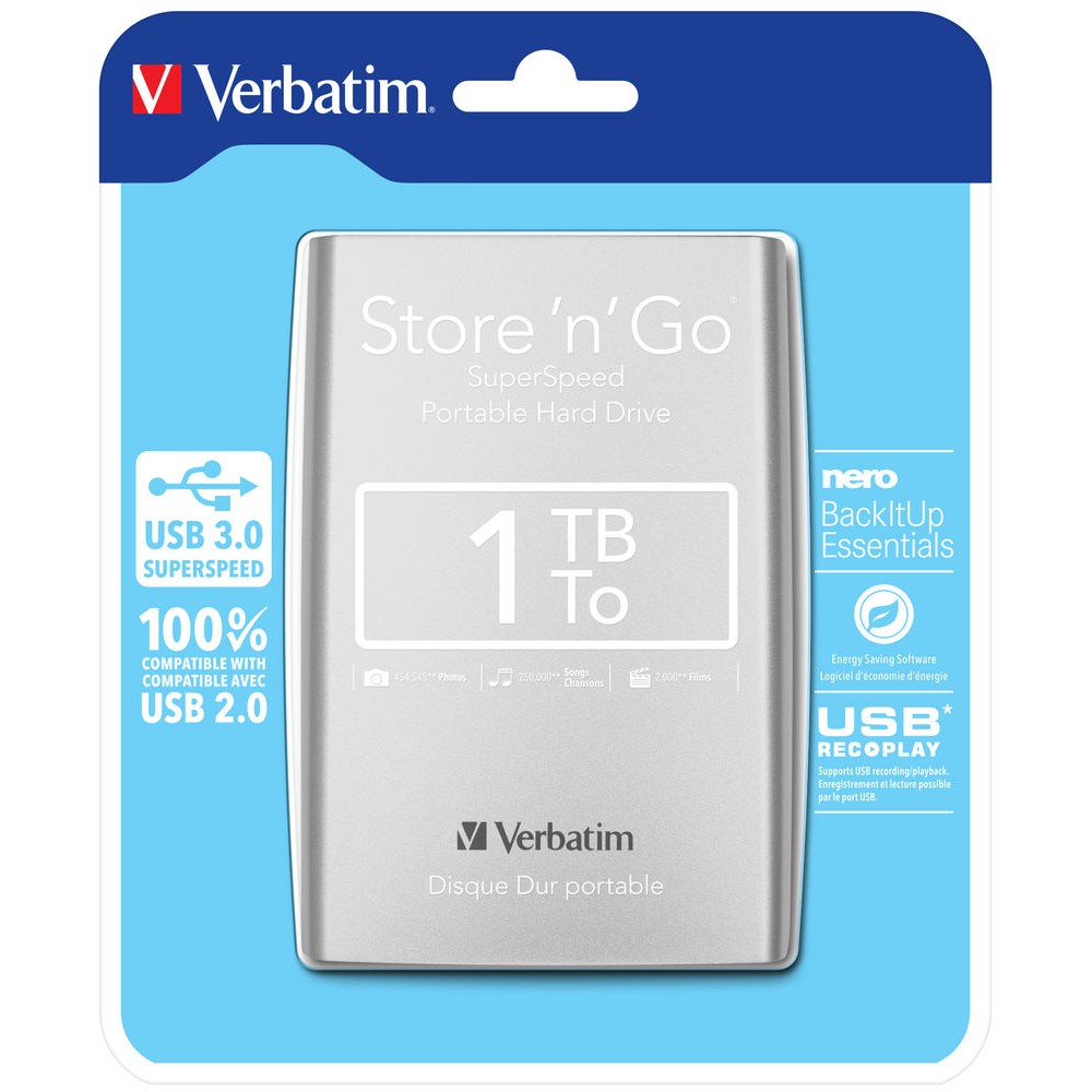 VERBATIM HDD 1TB COD 53071  USB COLORE SILVER