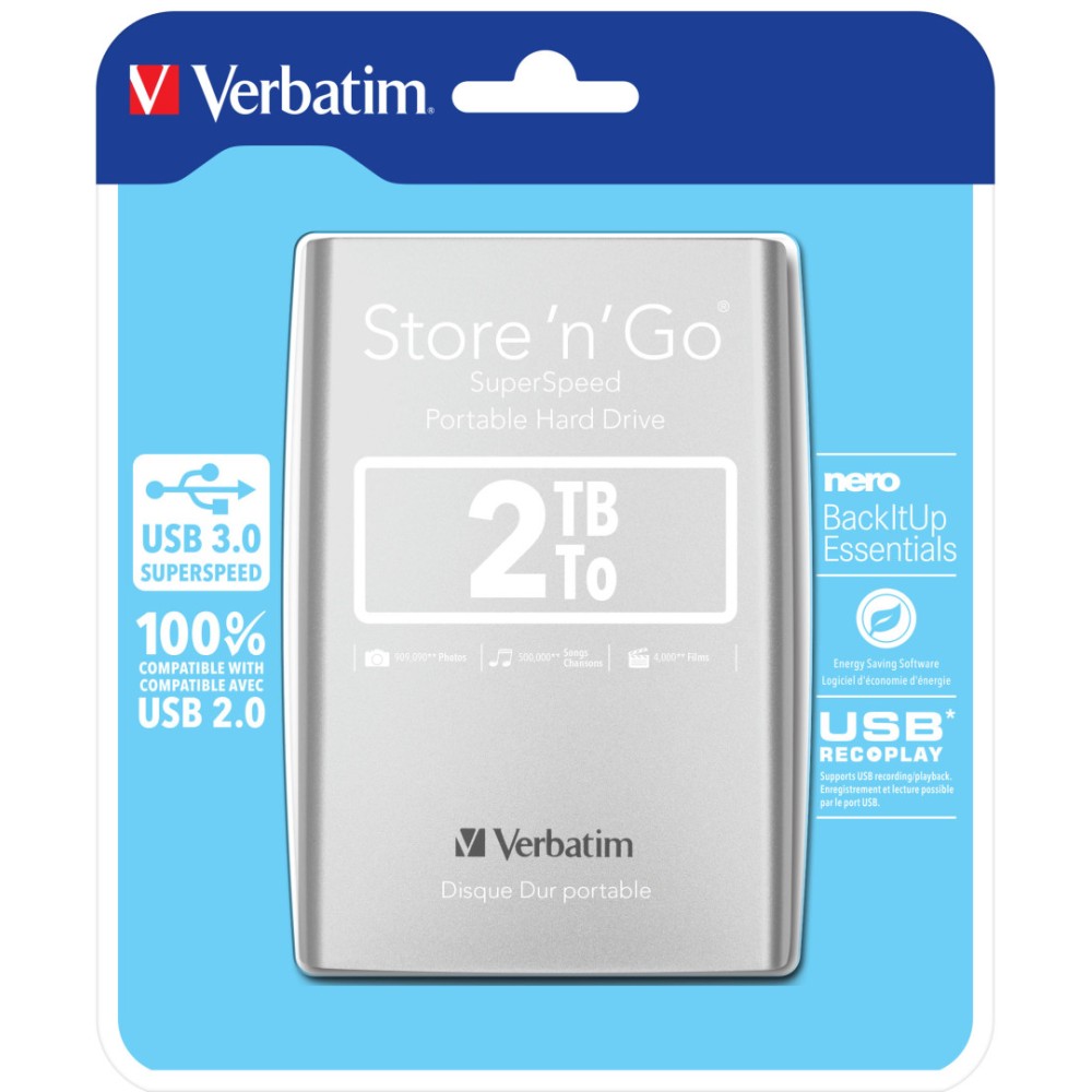 VERBATIM HHD STORE N GO 2.5' 2TB USB 3.0 SILVER 53189