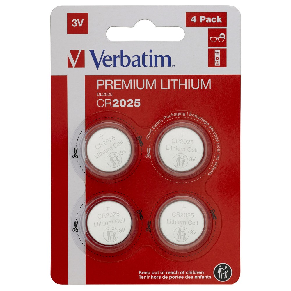 VERBATIM LITHIUM BATTERY CR2025 3V 4 PACK 49532