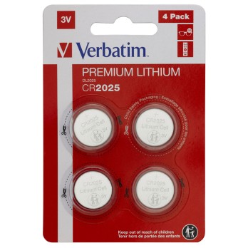VERBATIM LITHIUM BATTERY CR2025 3V 4 PACK 49532