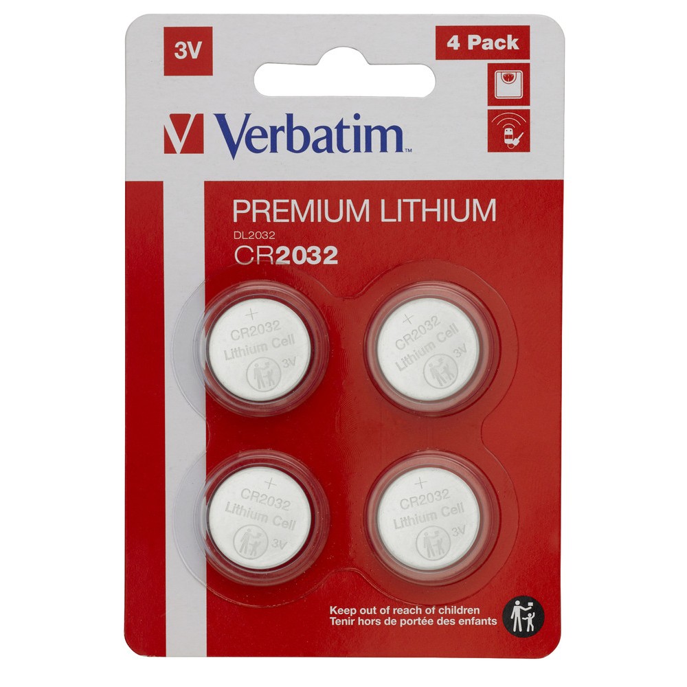 VERBATIM LITHIUM BATTERY CR2032 3V 4 PACK 49533
