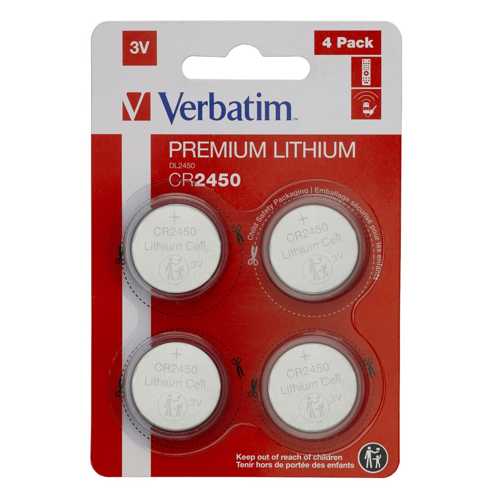 VERBATIM LITHIUM BATTERY CR2450 3V 4 PACK 49535