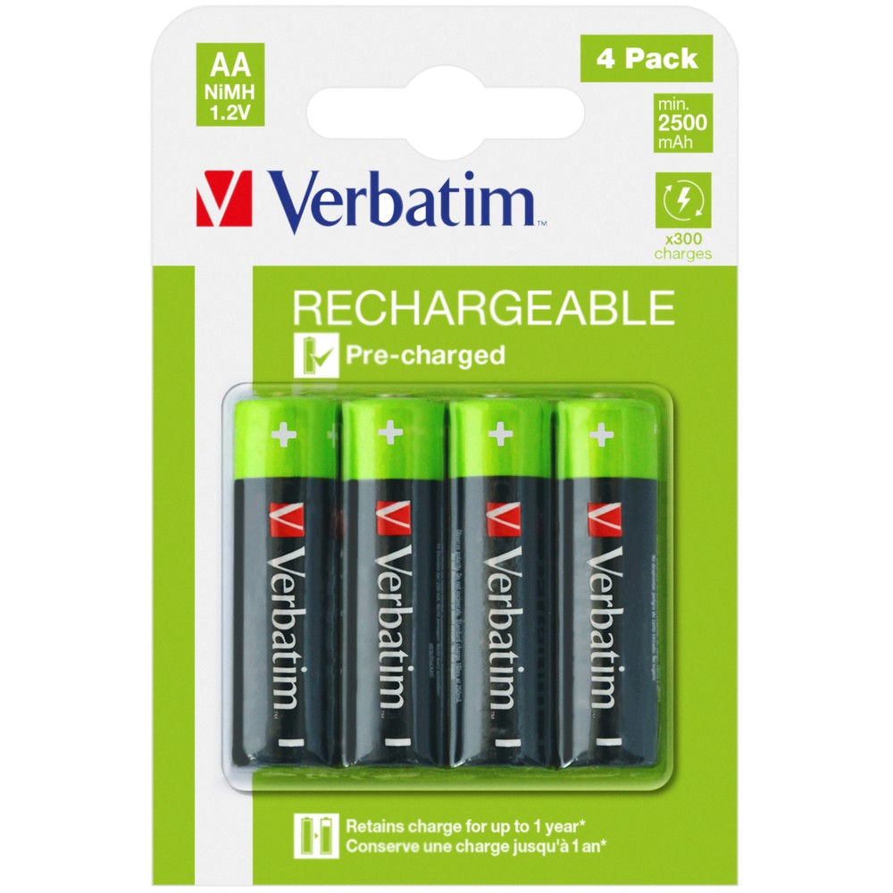 VERBATIM RECHARGEABLE BATTERY AA 4 PACK / HR6 49517