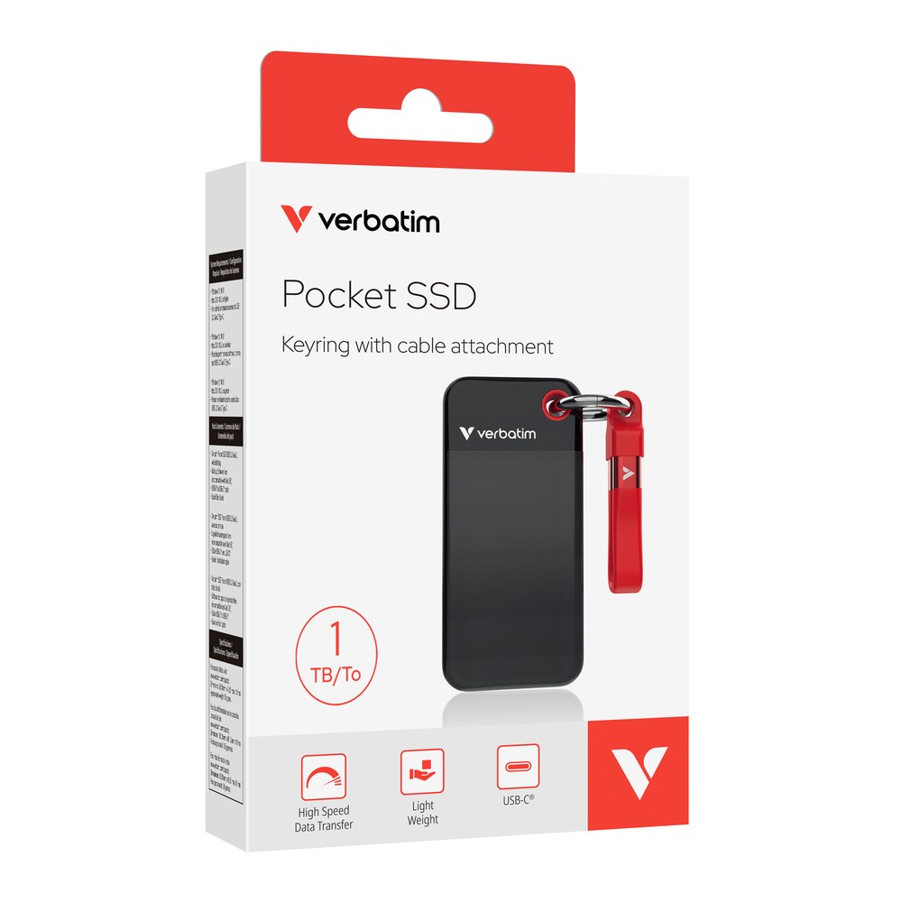 VERBATIM SSD PocketSSD SNG USB 3,2 1T Gen2 Cod. 32192 BLK RED