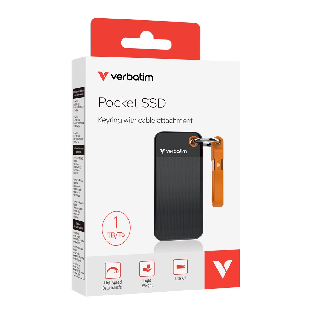 VERBATIM SSD PocketSSD SNG USB 3,2 1T Gen2 Cod. 32193 BLK ORANGE