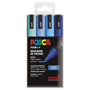 MARKER UNI POSCA PM-5 CONFEZIONE 4 COLORI blu, azzurro, celeste e verde navy