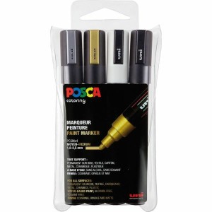 MARKER UNI POSCA PM-5 CONFEZIONE 4 COLORI ORO ARGENTO BIANCO NERO