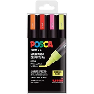 MARKER UNI POSCA PM-5 CONFEZIONE 4 COLORI rosso, rosa, arancio e giallo