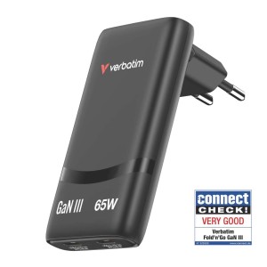 VERBATIM Caricatore GaN Fold 'n' Go 65W 2-Port EU Plug - Nero 32354T.-Code: 85044095 EAN Code 0023942323549